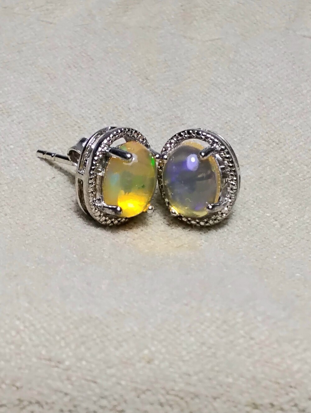 925 Silver Opal Halo Earrings